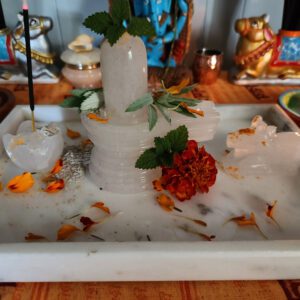 Sphatik Shivling Nandi And Incense Stick Holder | White Quartz Shivling (3 Item)